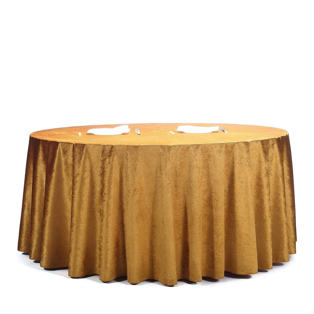 120 in Gold Round Premium Velvet Tablecloth