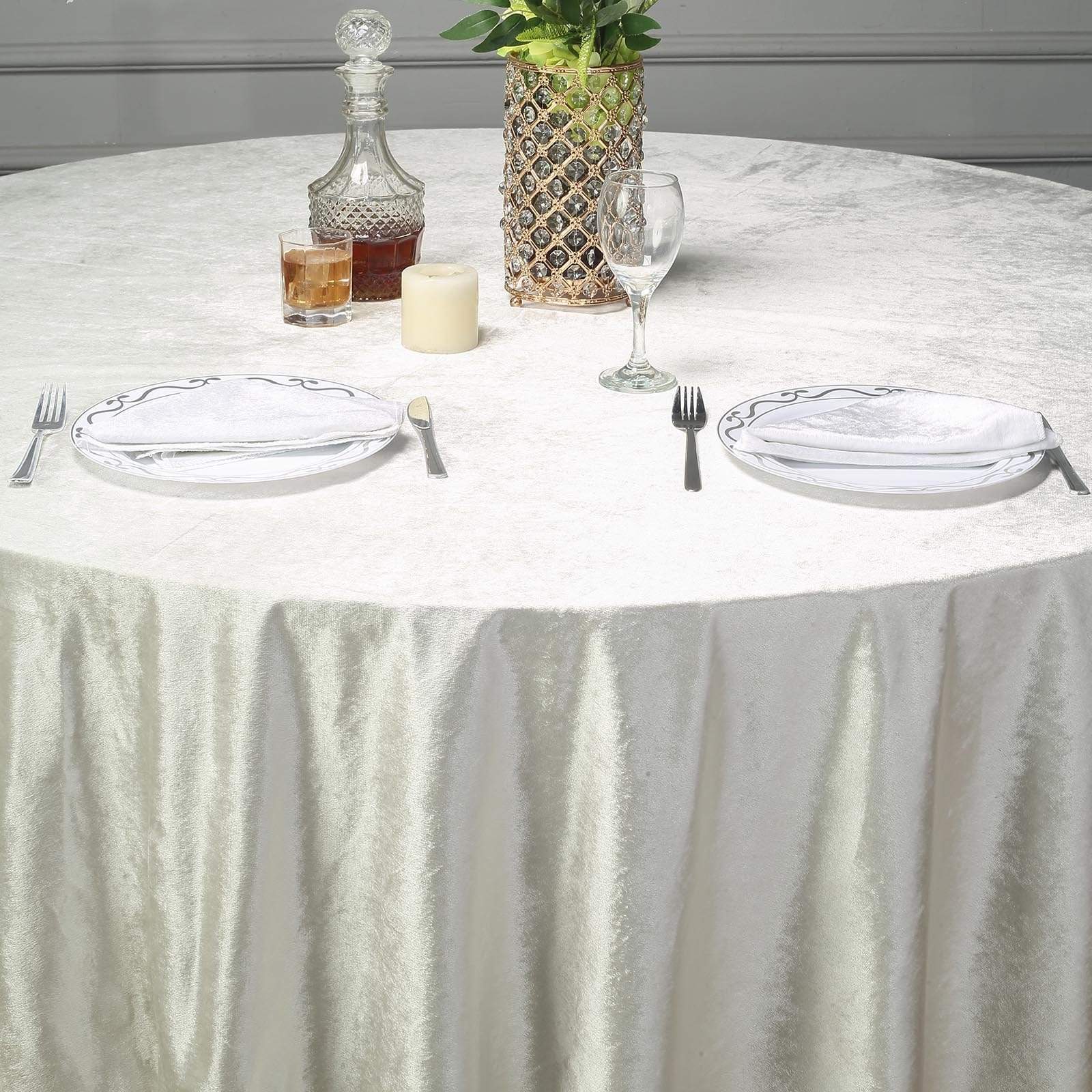 120 in Ivory Round Premium Velvet Tablecloth