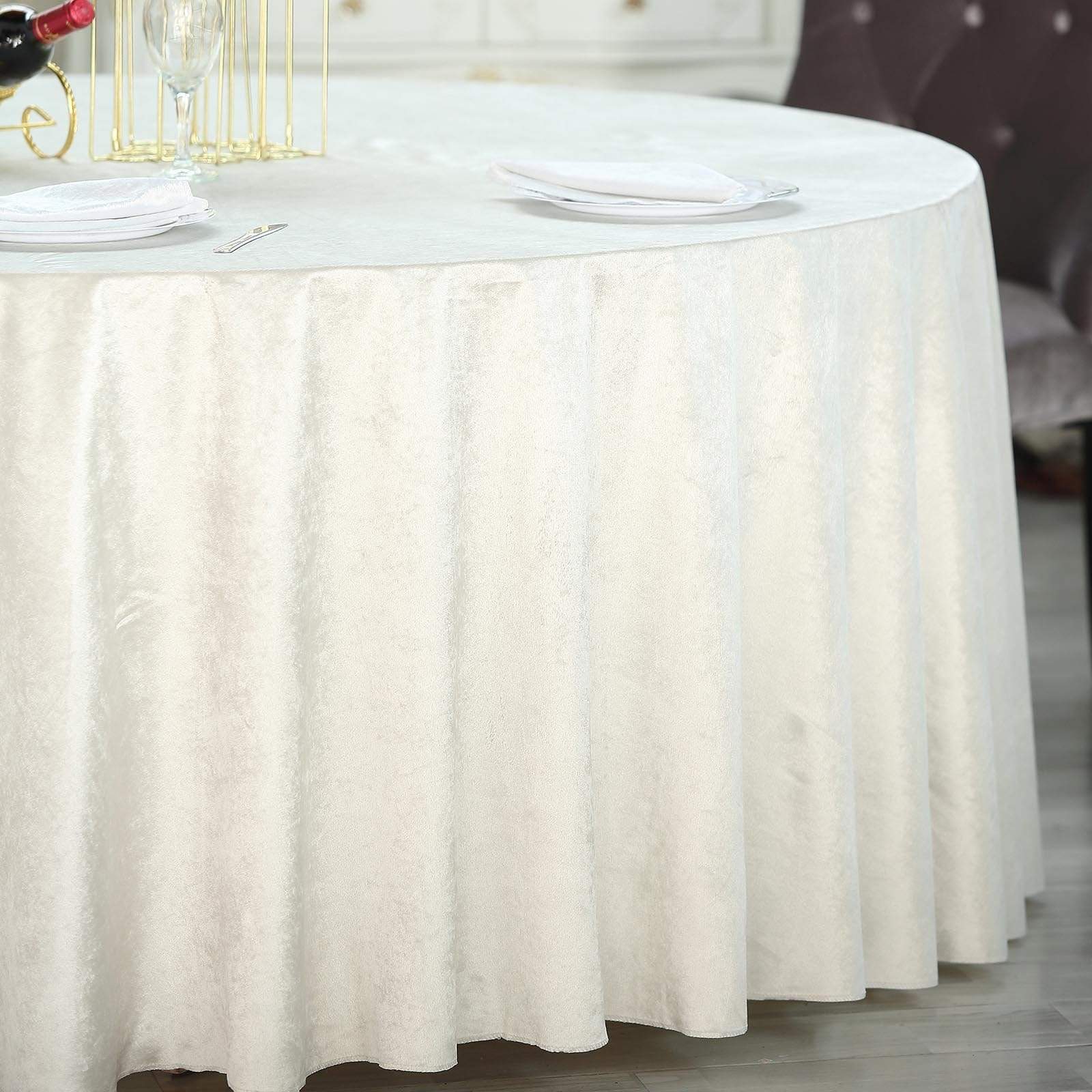 120 in Ivory Round Premium Velvet Tablecloth