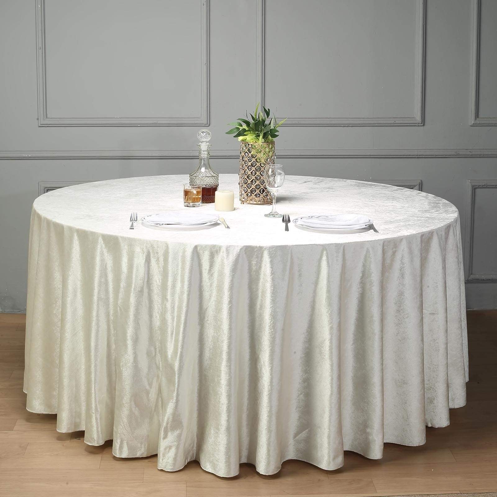 120 in Ivory Round Premium Velvet Tablecloth