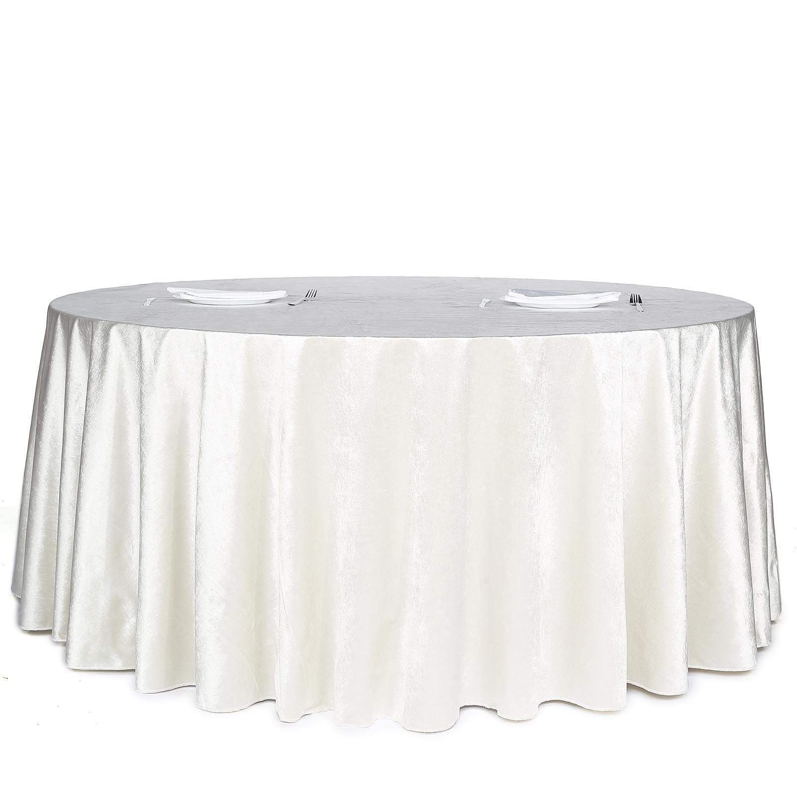 120 in Ivory Round Premium Velvet Tablecloth