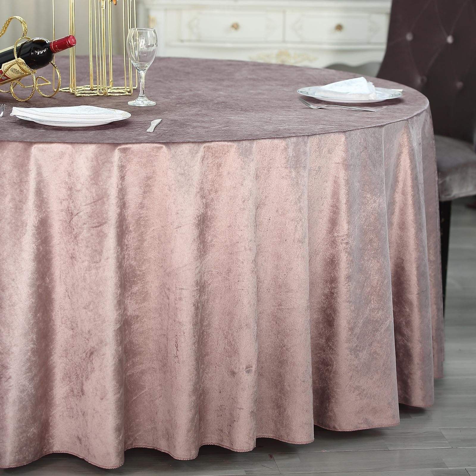 120 in Dusty Rose Round Premium Velvet Tablecloth