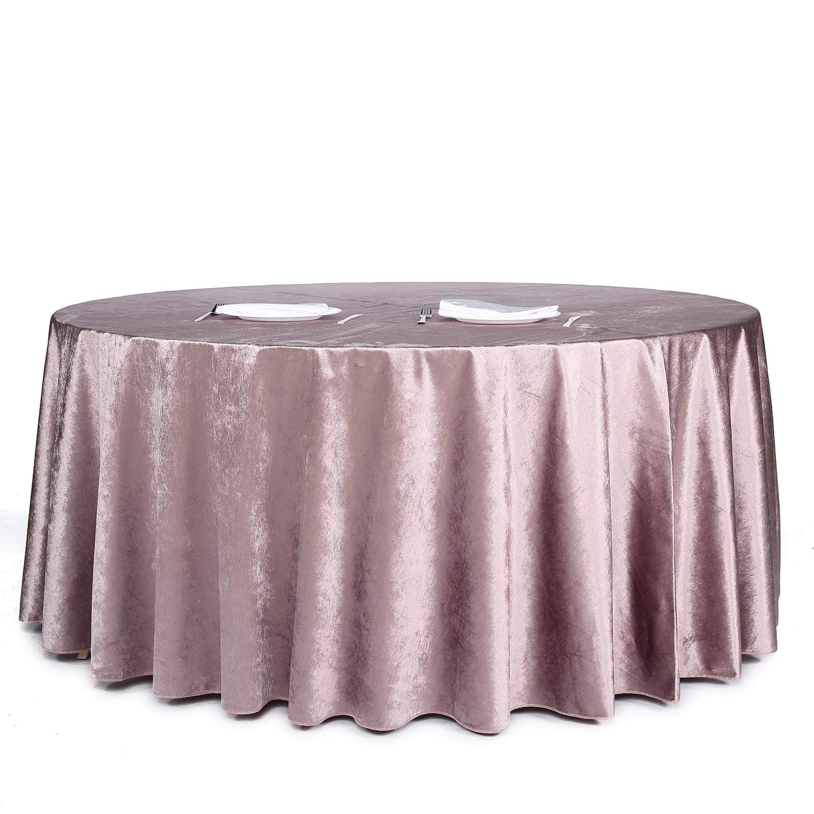 120 in Dusty Rose Round Premium Velvet Tablecloth