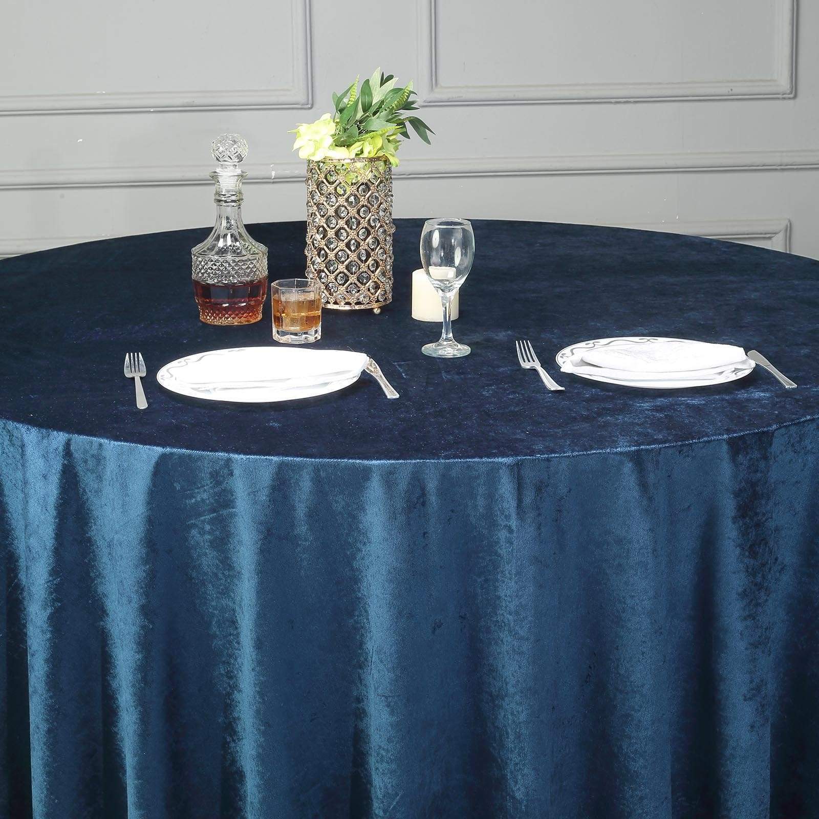 120 in Navy Blue Round Premium Velvet Tablecloth