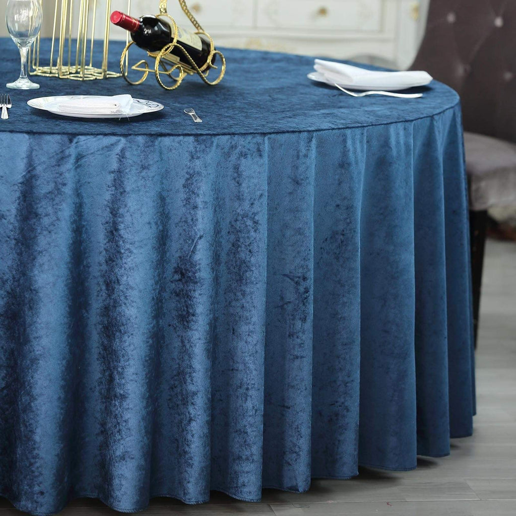 120 in Navy Blue Round Premium Velvet Tablecloth