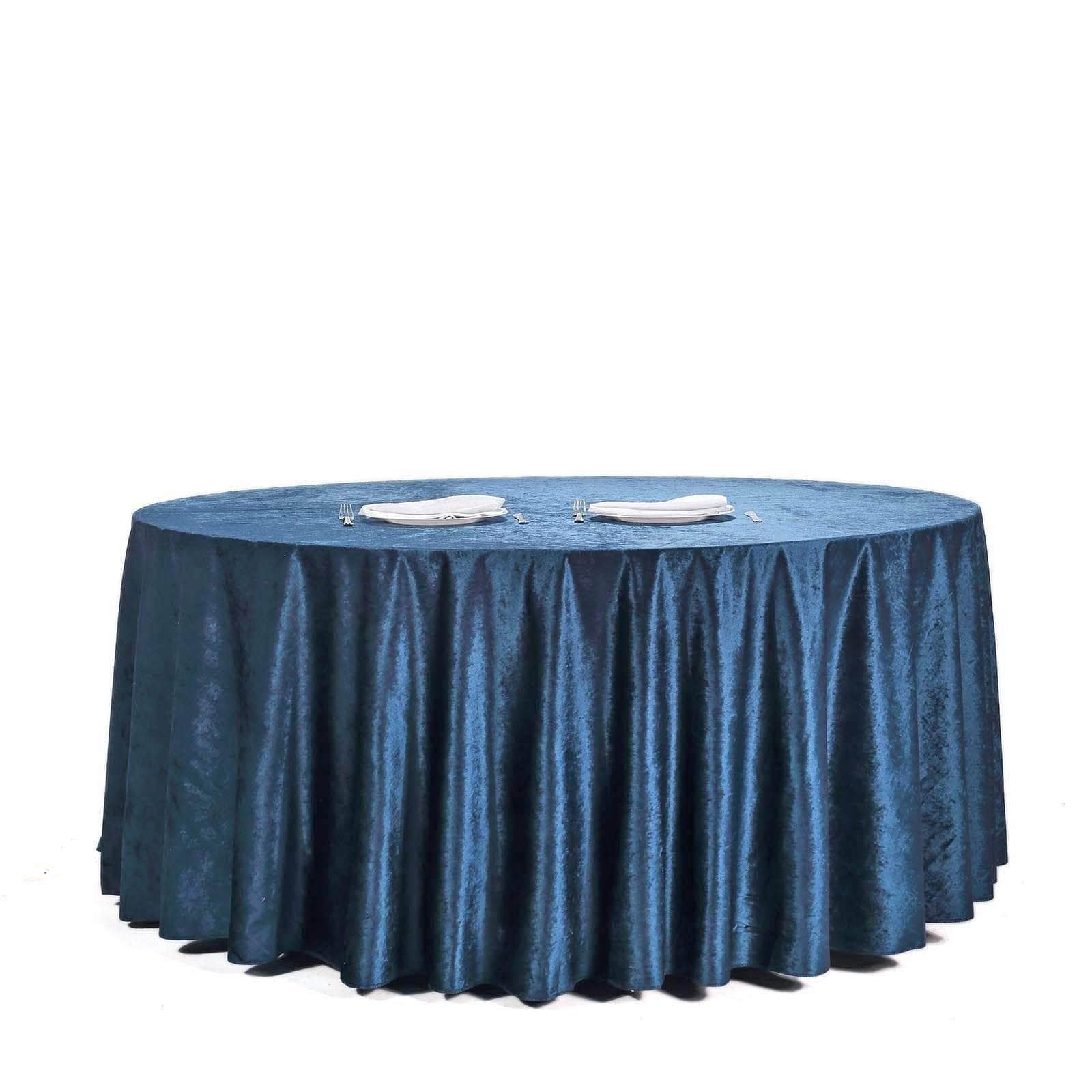 120 in Navy Blue Round Premium Velvet Tablecloth