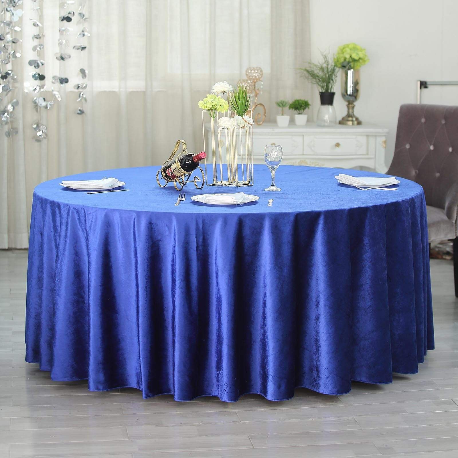 120 in Royal Blue Round Premium Velvet Tablecloth