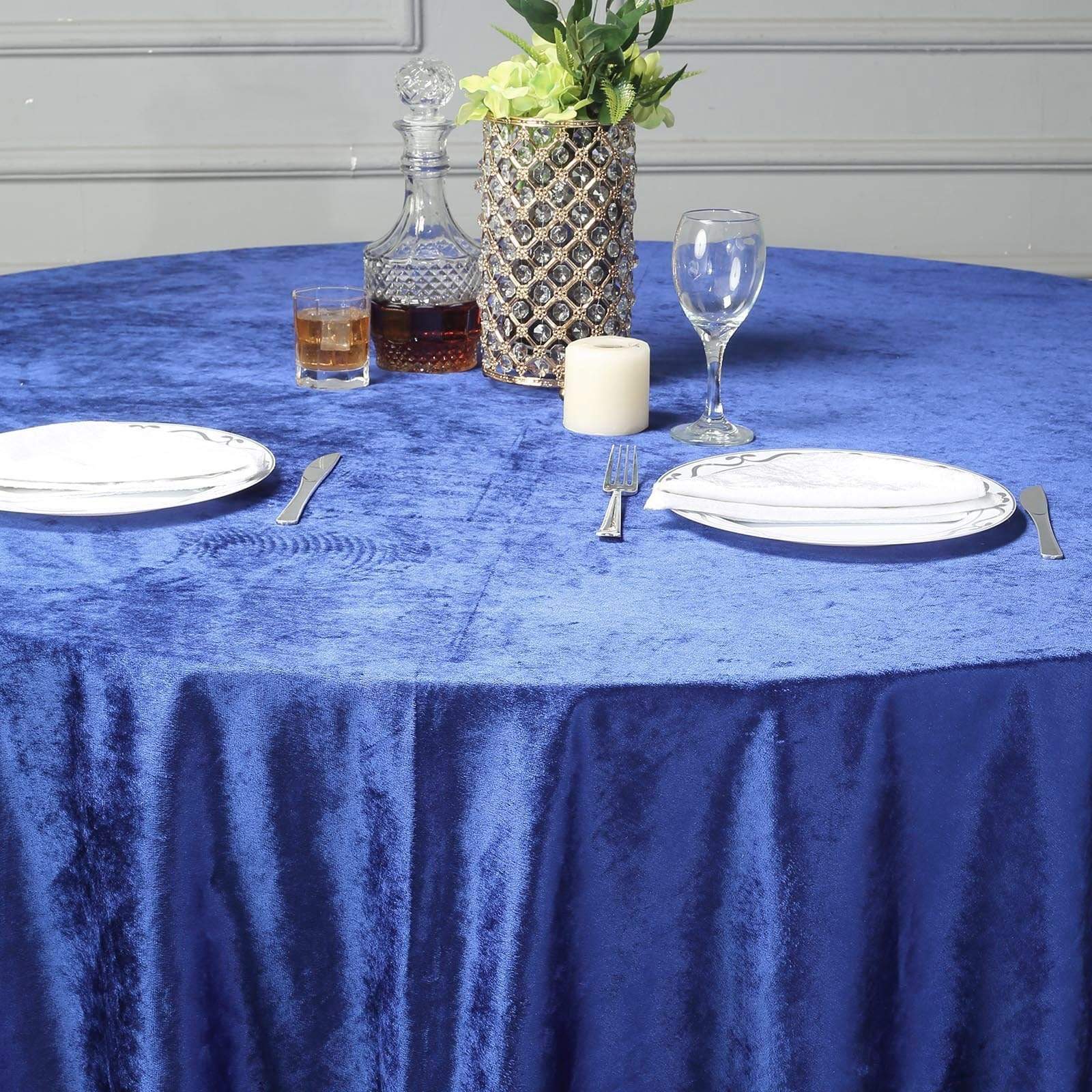 120 in Royal Blue Round Premium Velvet Tablecloth