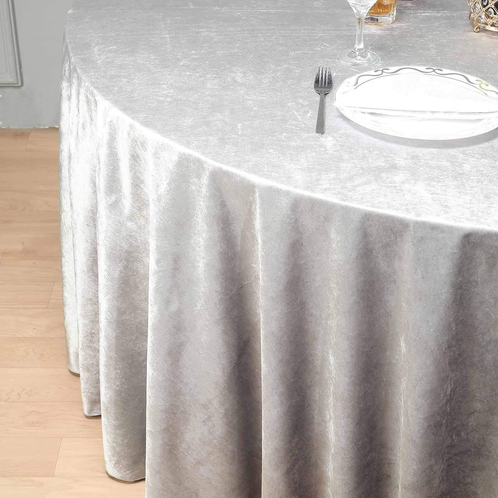 120 in Silver Round Premium Velvet Tablecloth