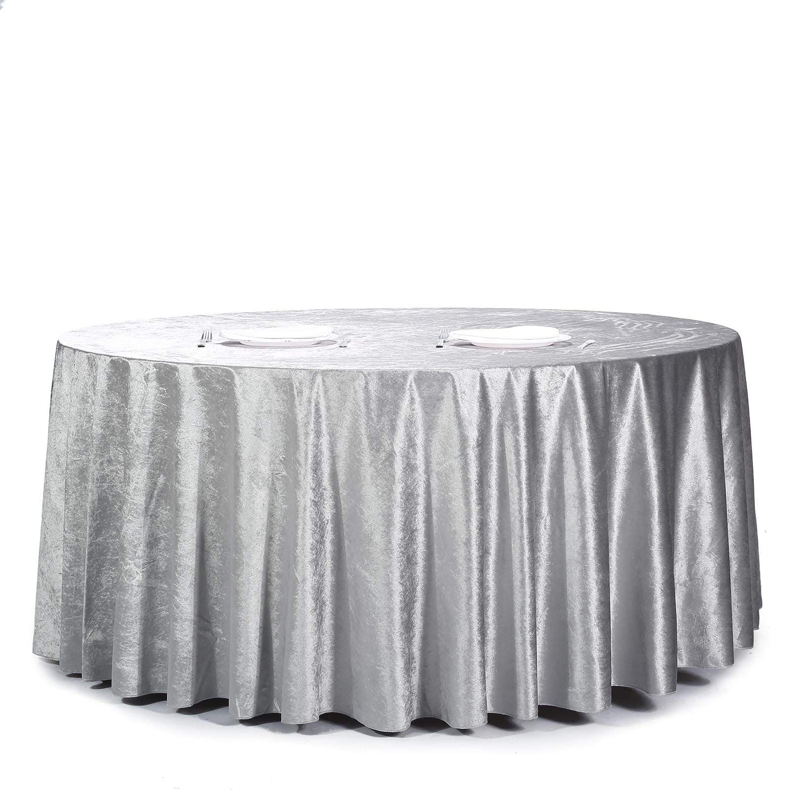 120 in Silver Round Premium Velvet Tablecloth