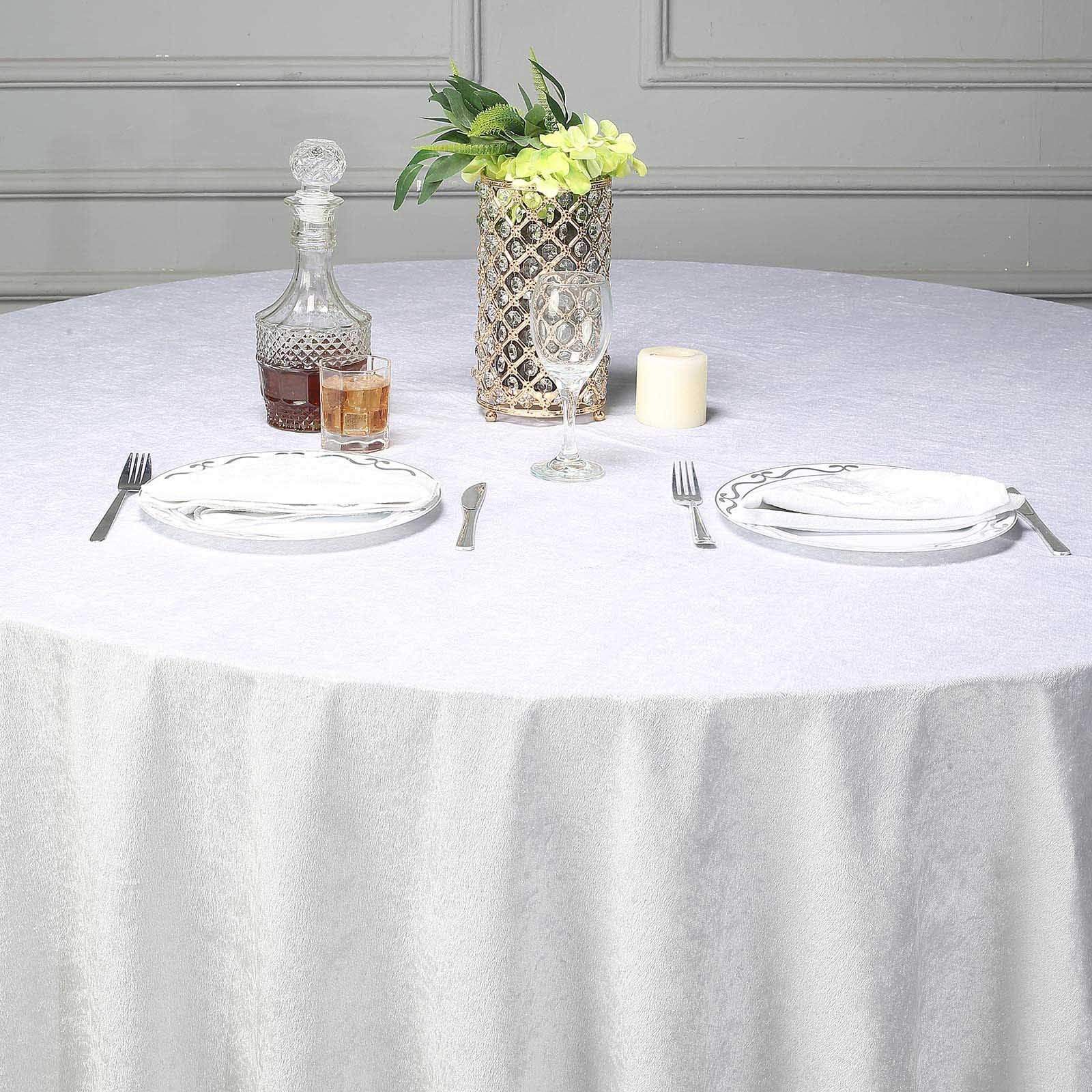 120 in White Round Premium Velvet Tablecloth