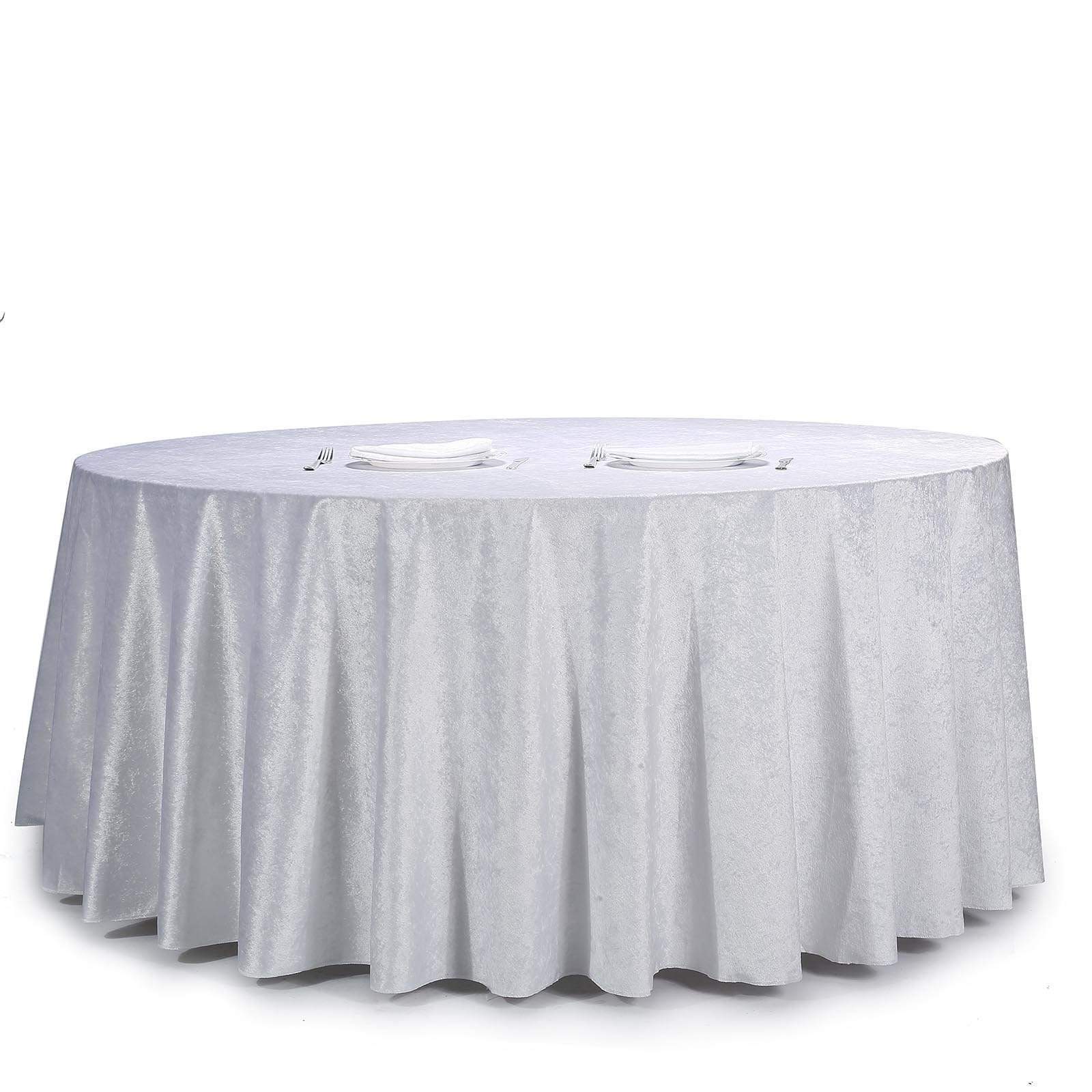 120 in White Round Premium Velvet Tablecloth