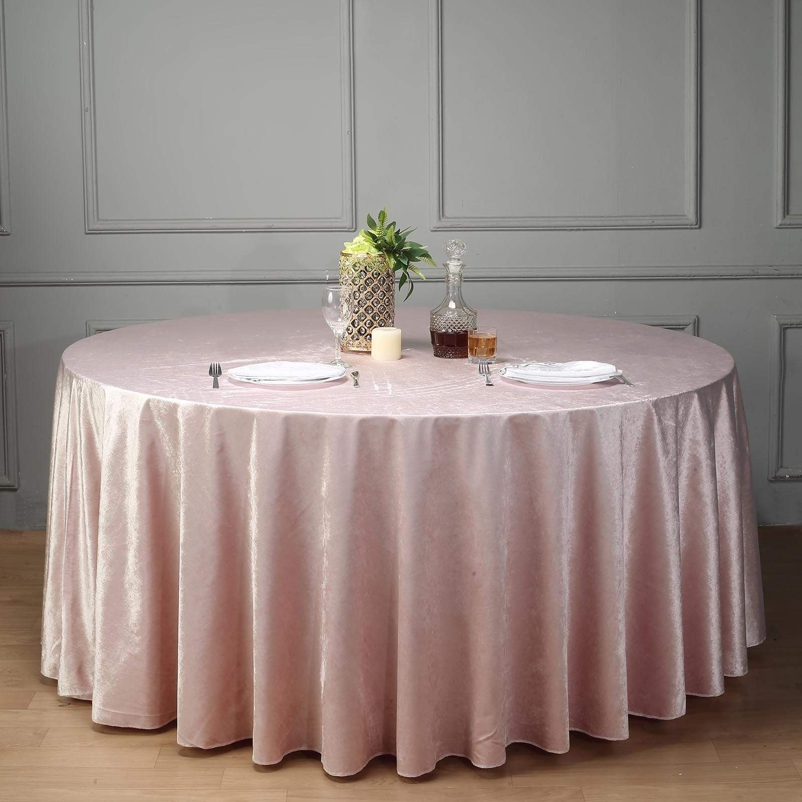 120 in Blush Round Premium Velvet Tablecloth