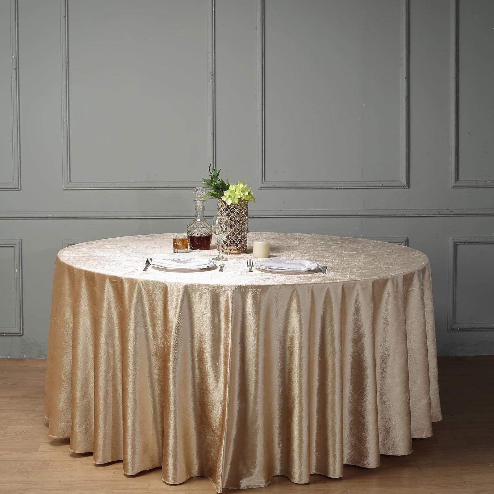 120 in Champagne Round Premium Velvet Tablecloth