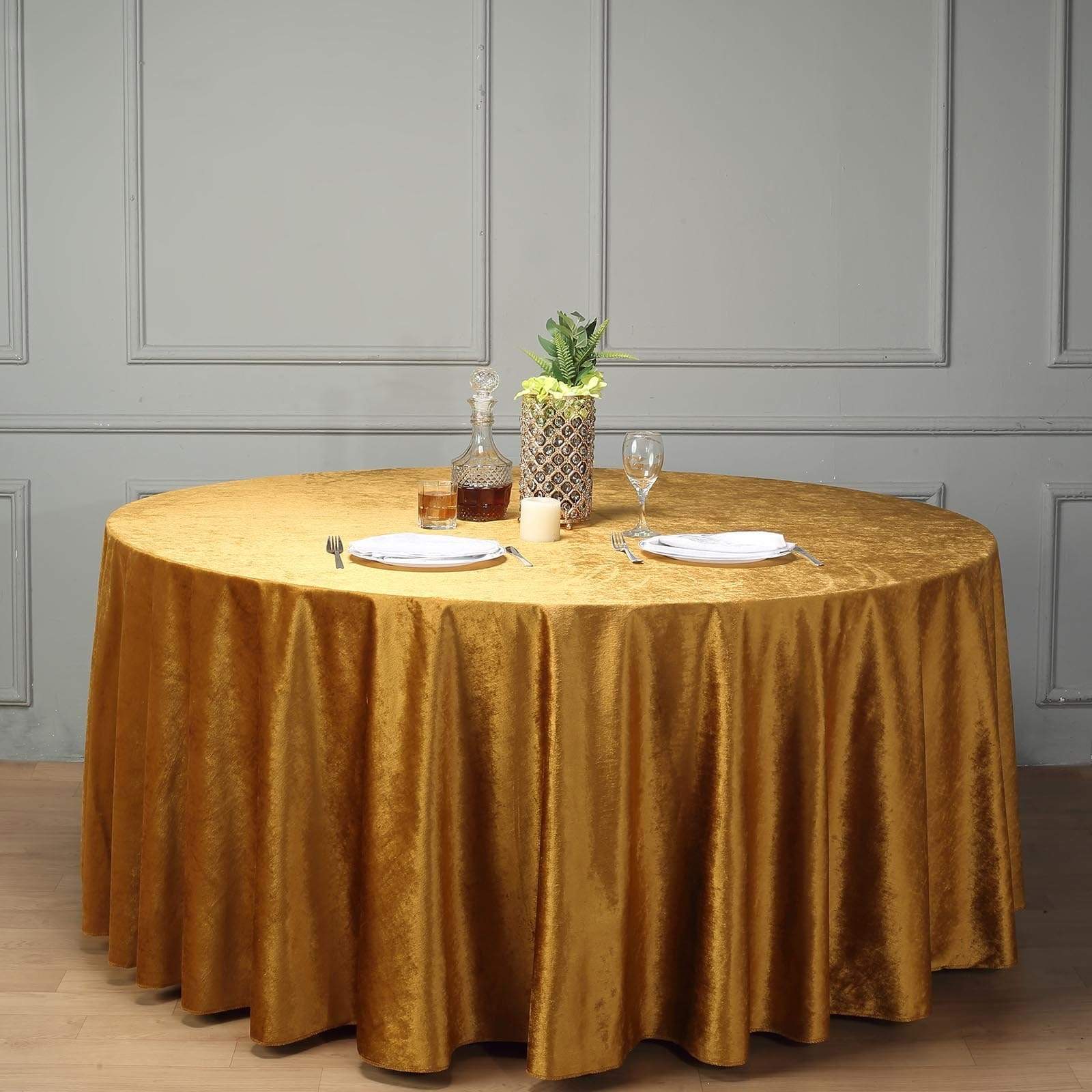 120 in Gold Round Premium Velvet Tablecloth