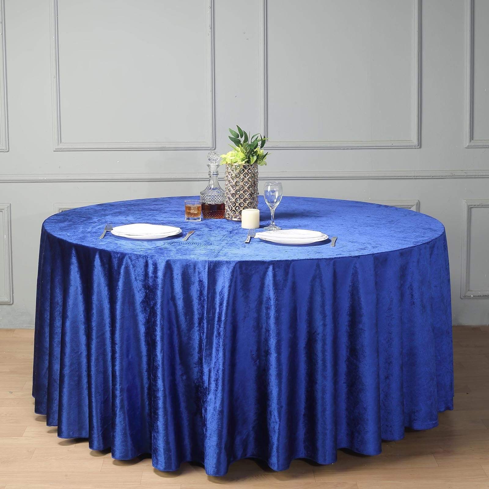 120 in Royal Blue Round Premium Velvet Tablecloth