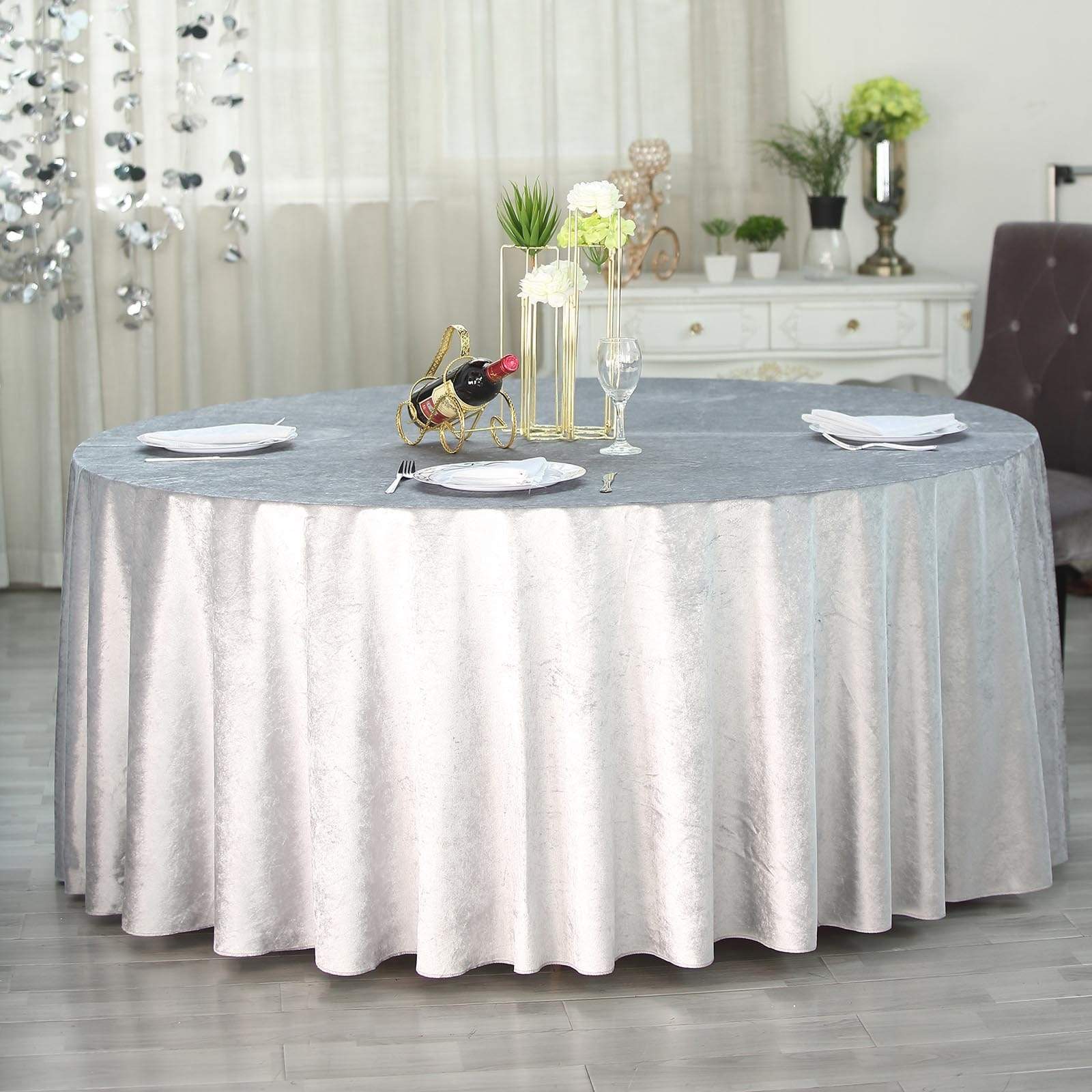 120 in Silver Round Premium Velvet Tablecloth