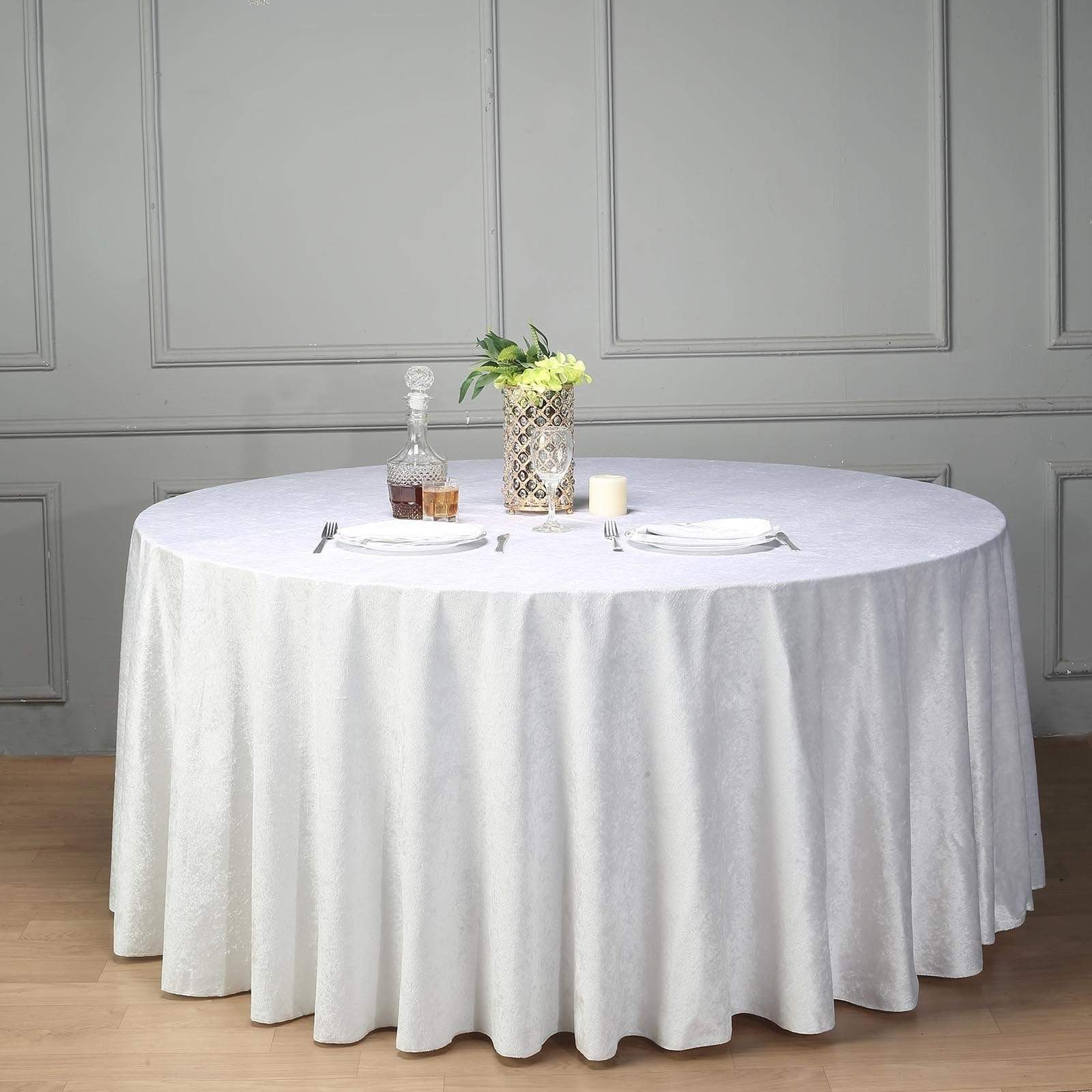 120 in White Round Premium Velvet Tablecloth