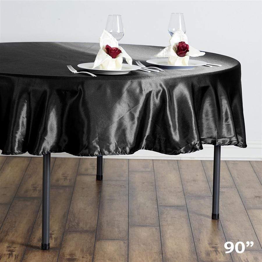 Black 90" Satin Round Tablecloth