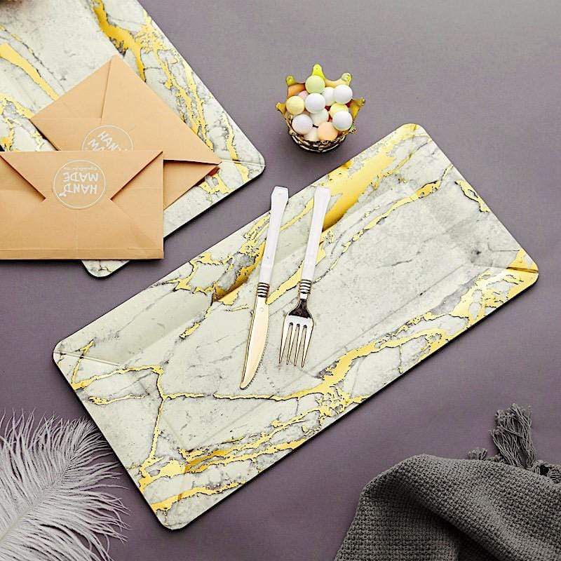 10 pcs 16 in long Rectangular Paper Serving Trays with Marble Design