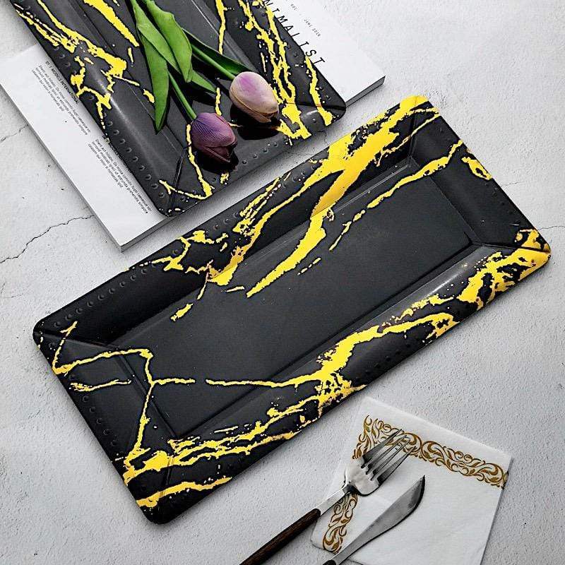 10 pcs 16 in long Rectangular Paper Serving Trays with Marble Design