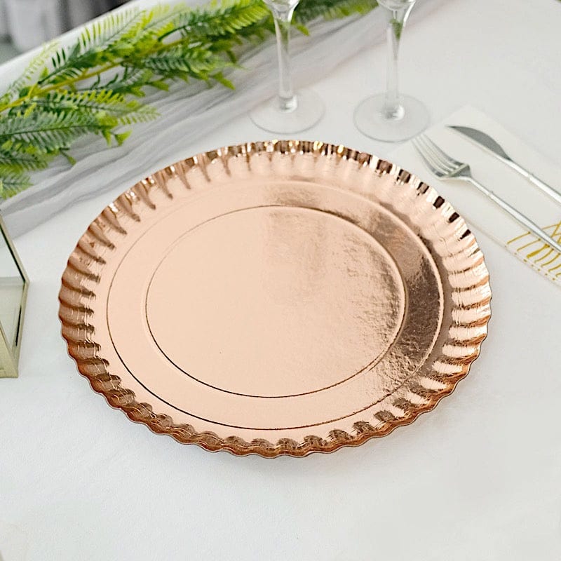 10 Charger Plates 13 in Round Disposable Paper Serving Trays with Scalloped Rim Design