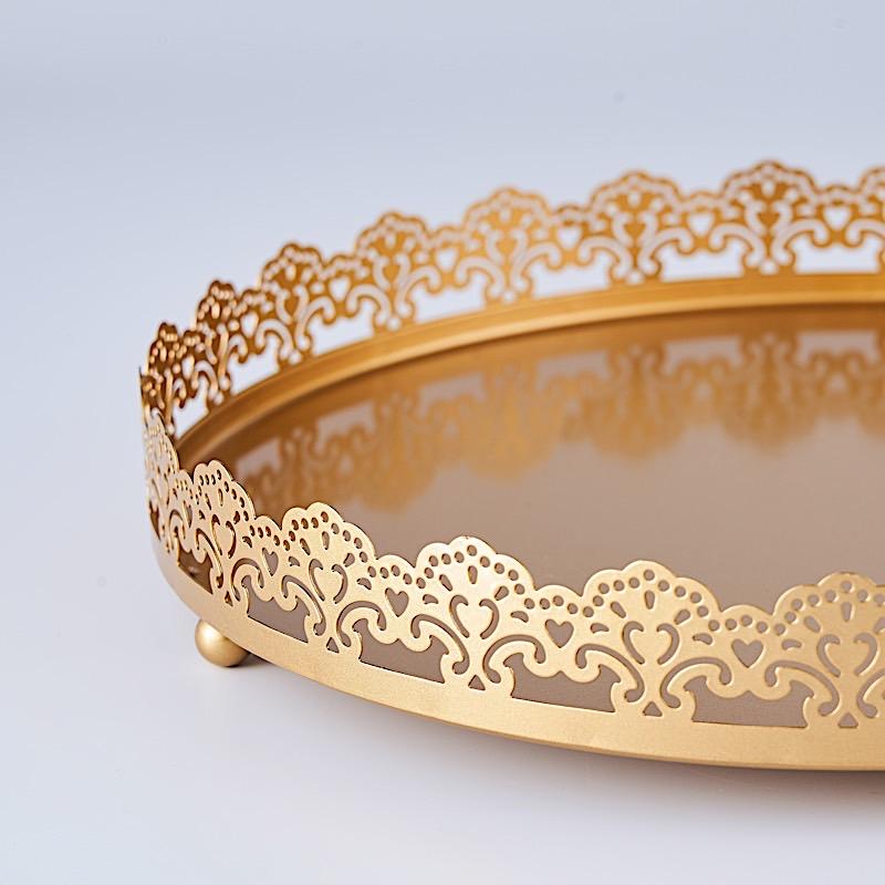 12 in Round Serving Trays with Decorative Embossed Rim