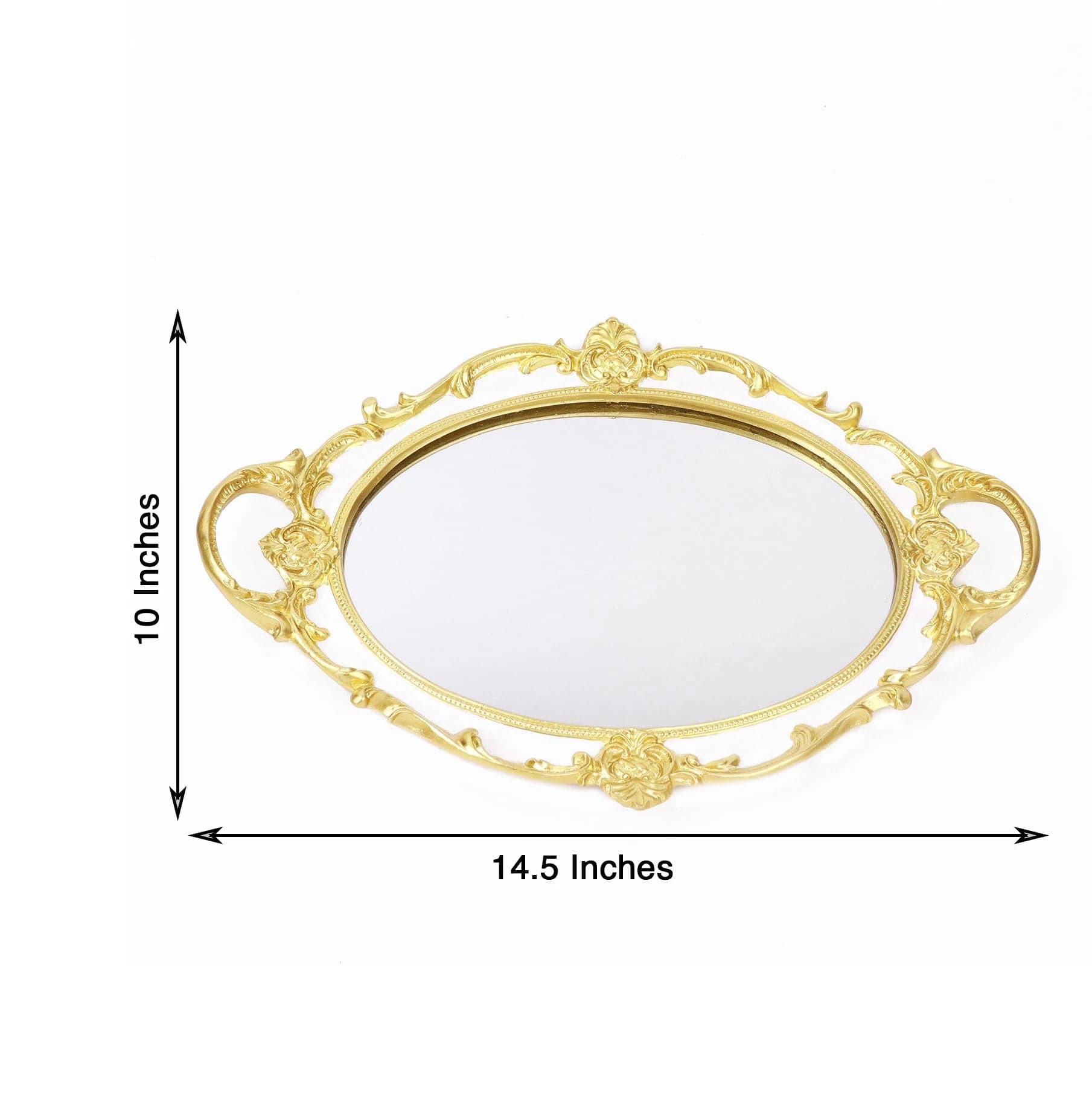 14x10 in Metallic Oval Mirror Serving Tray with Handles