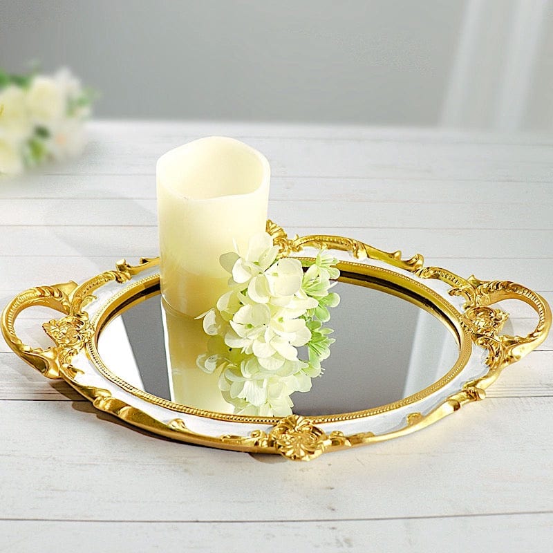 14x10 in Metallic Oval Mirror Serving Tray with Handles