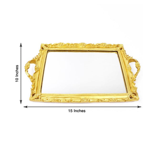 15x10 in Metallic Rectangle Mirror Serving Tray with Handles