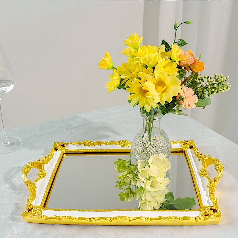 15x10 in Metallic Rectangle Mirror Serving Tray with Handles