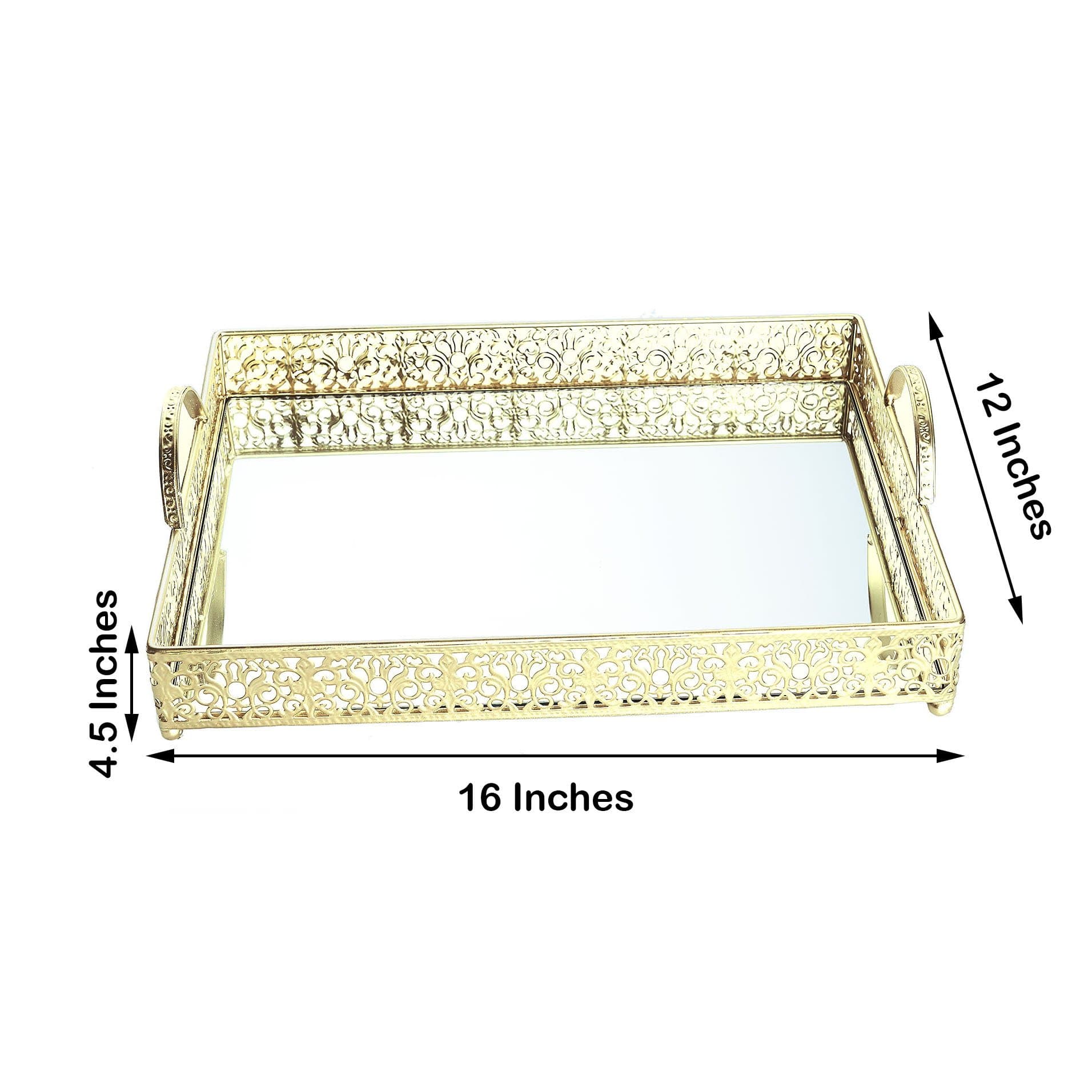 16x12 in Metal Rectangle Fleur De Lis Trim Decorative Mirror Serving Tray