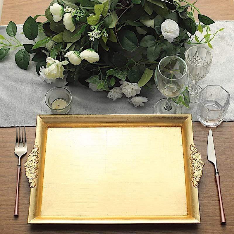 2 pcs 14 in long Rectangular Serving Trays with Decorative Embossed Rim