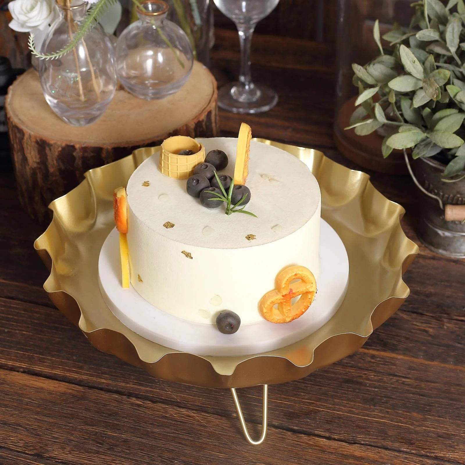Gold 12 in Metal Crown Cap Round Cupcake Display Stand Dessert Serving Tray