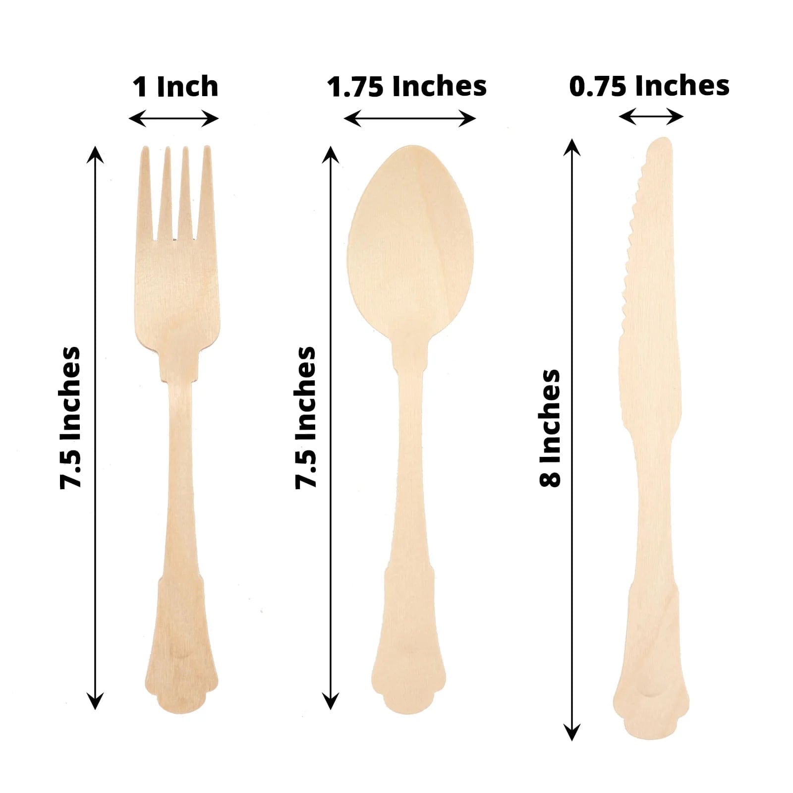 24 Disposable Natural Birchwood Cutlery Set Baroque Design Spoons Forks Knives