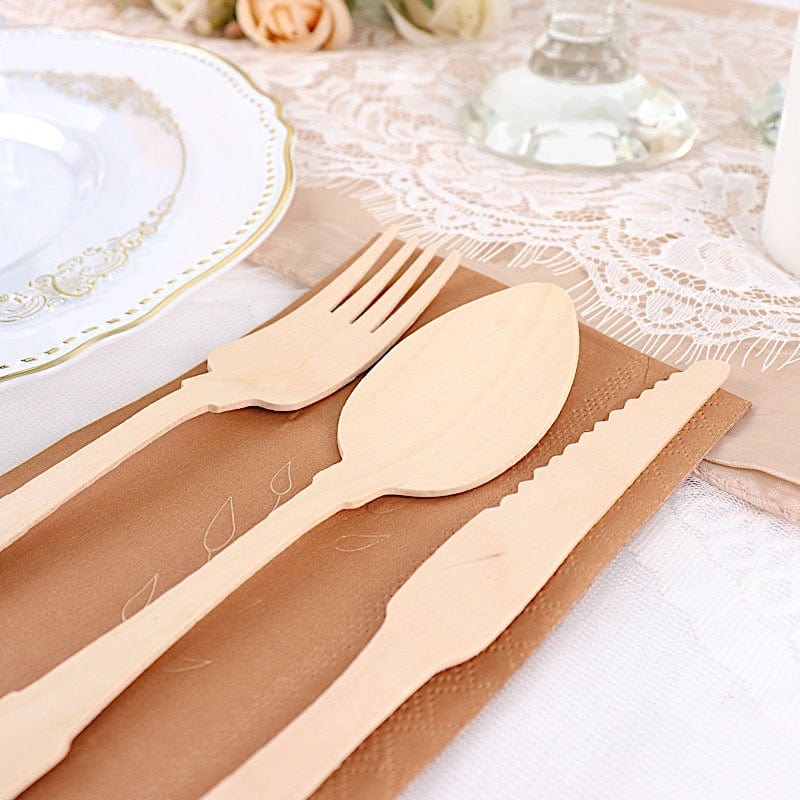 24 Disposable Natural Birchwood Cutlery Set Baroque Design Spoons Forks Knives