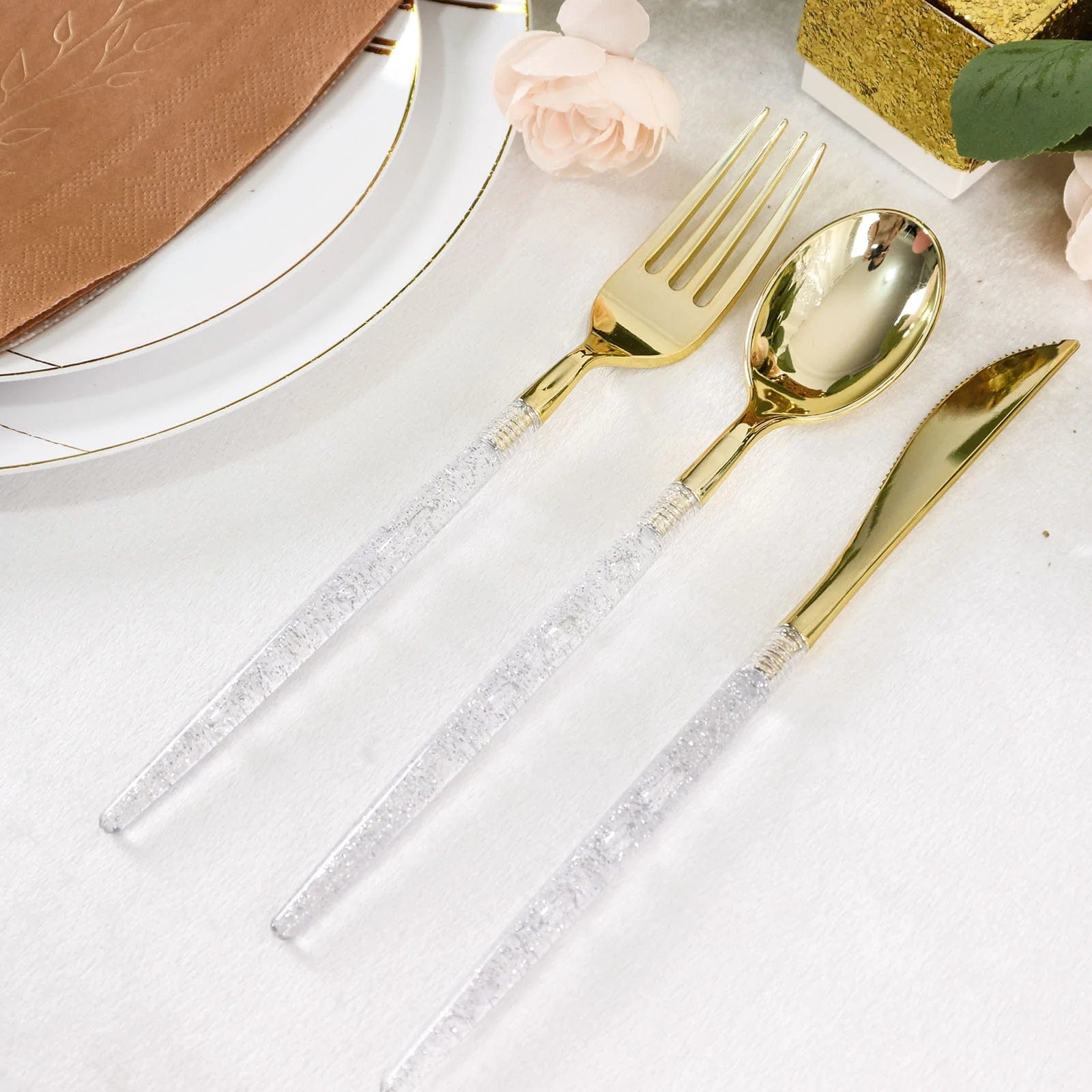 24 Disposable Plastic Cutlery Spoon Fork and Knife Set