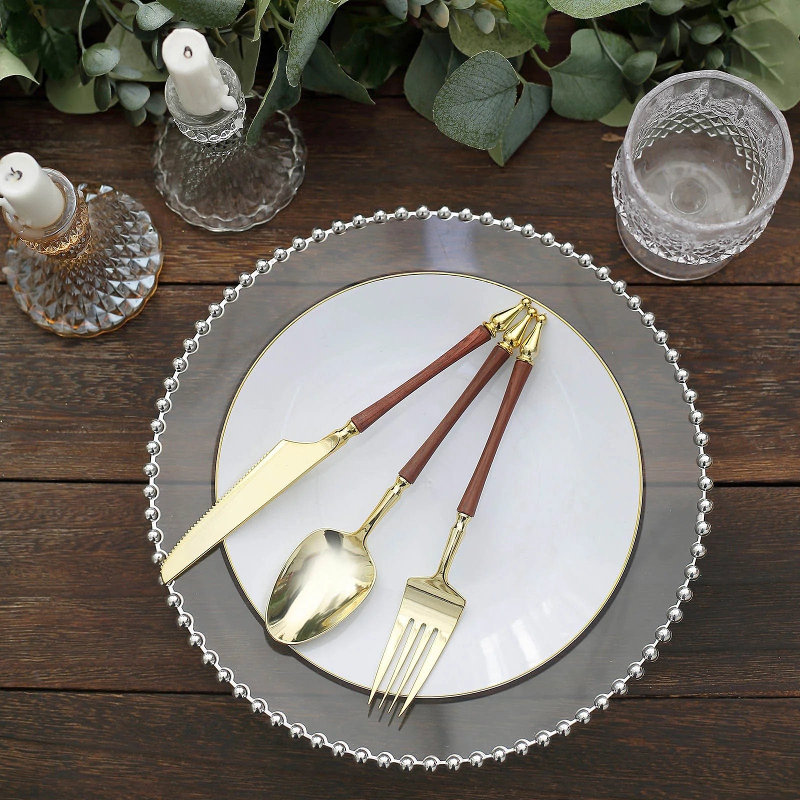 24 Disposable Plastic Cutlery with Roman Column Handle Spoon Fork and Knife Set