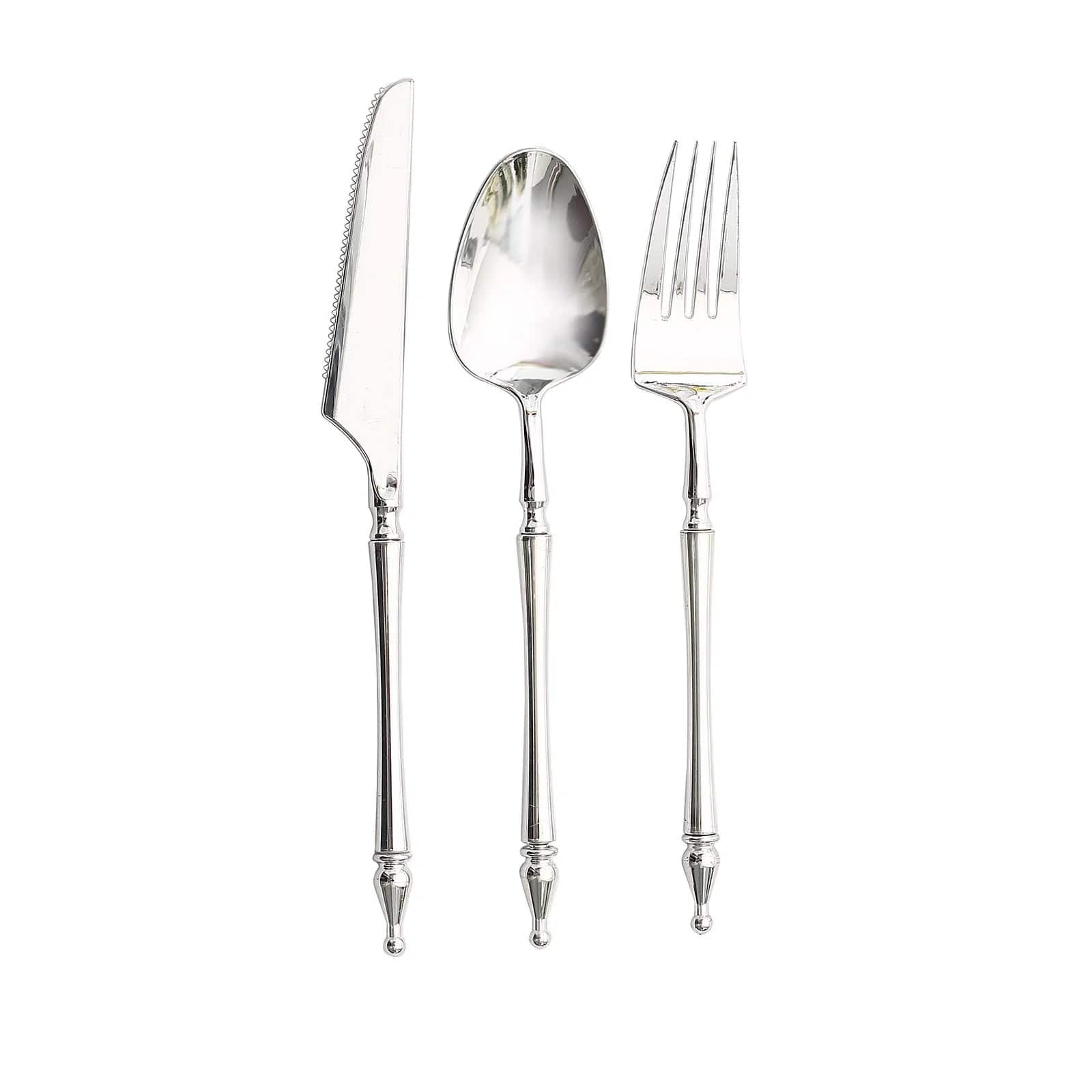 24 Disposable Plastic Cutlery with Roman Column Handle Spoon Fork and Knife Set