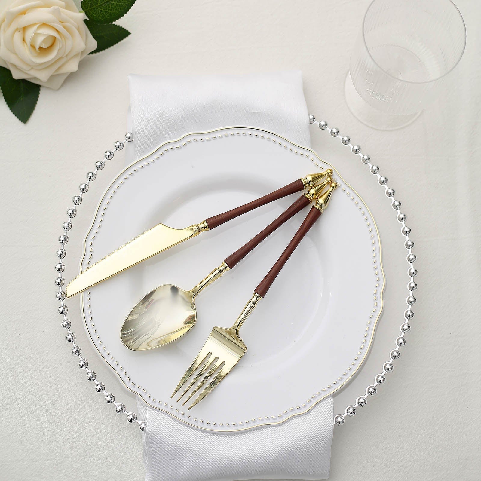 24 Disposable Plastic Cutlery with Roman Column Handle Spoon Fork and Knife Set