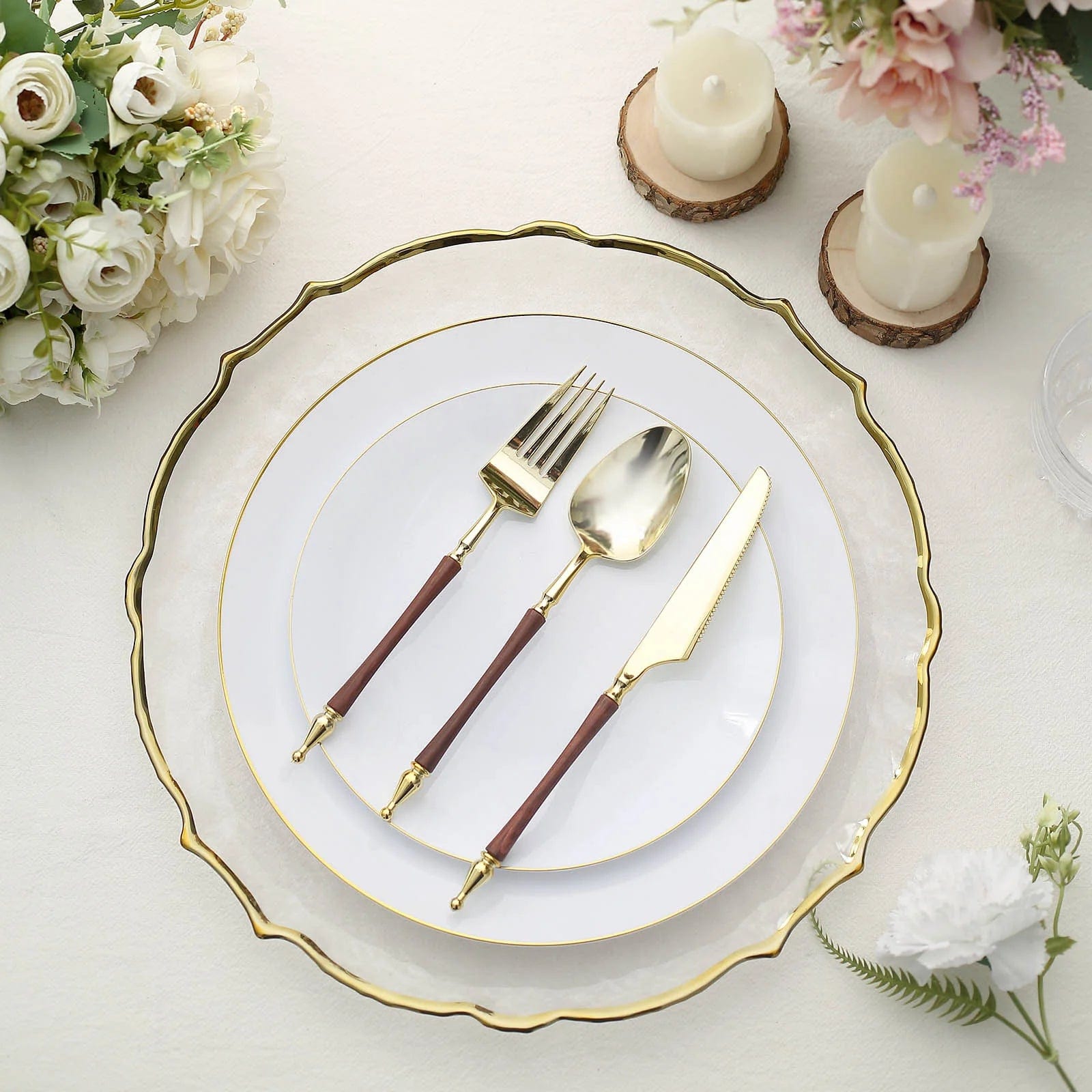 24 Disposable Plastic Cutlery with Roman Column Handle Spoon Fork and Knife Set