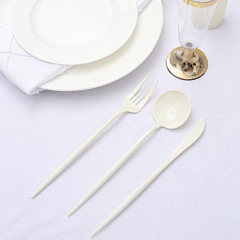 50 Disposable Heavy Duty Plastic Cutlery Spoons Forks and Knives Set