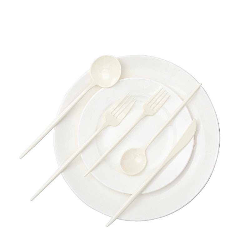 50 Disposable Heavy Duty Plastic Cutlery Spoons Forks and Knives Set