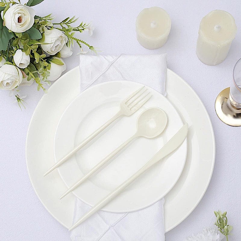50 Disposable Heavy Duty Plastic Cutlery Spoons Forks and Knives Set