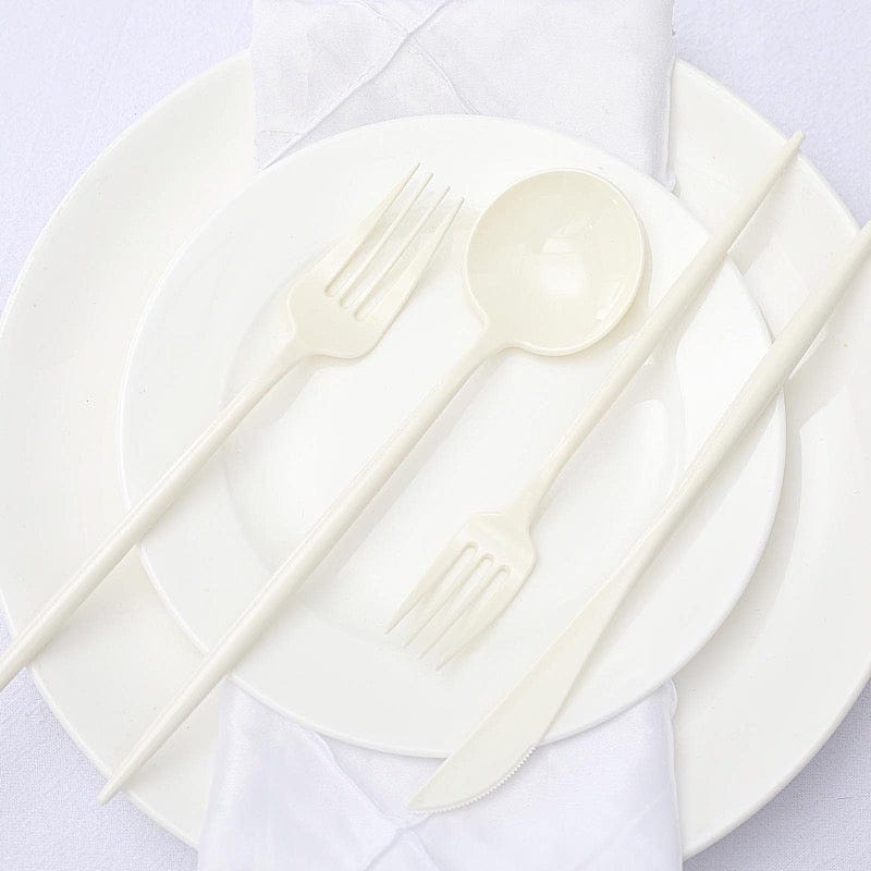 50 Disposable Heavy Duty Plastic Cutlery Spoons Forks and Knives Set
