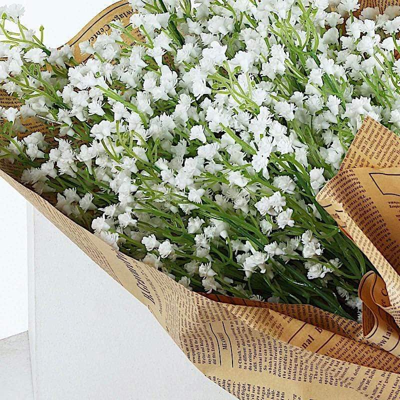 12 Stems | White Artificial Silk Babys Breath Flower Bushes Spray | by Tableclothsfactory