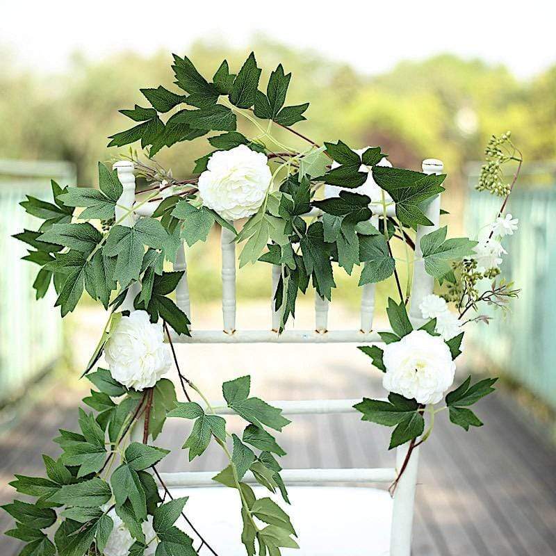6 Feet White Garland Silk Peony Flowers and Leaves