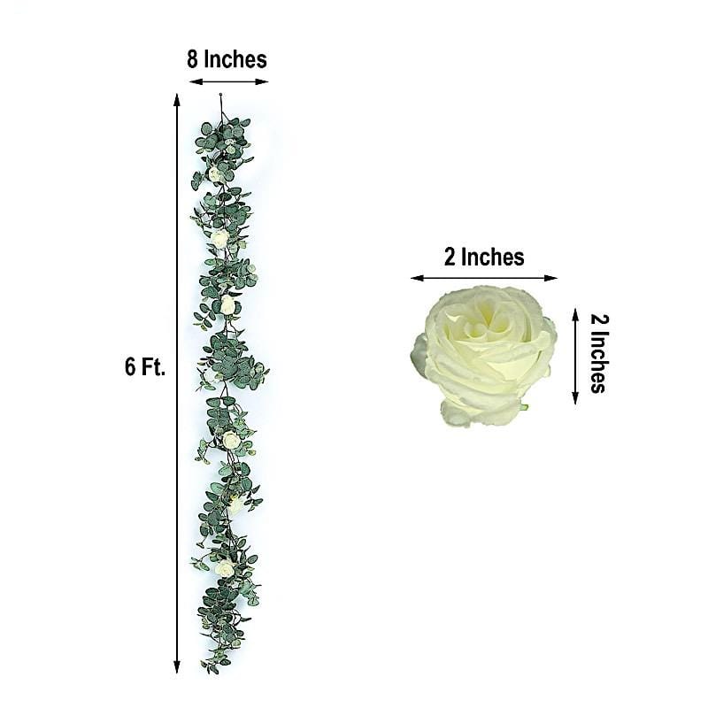 6 ft long Frosted Green Artificial Eucalyptus Leaves with Roses Flowers Vine Garland