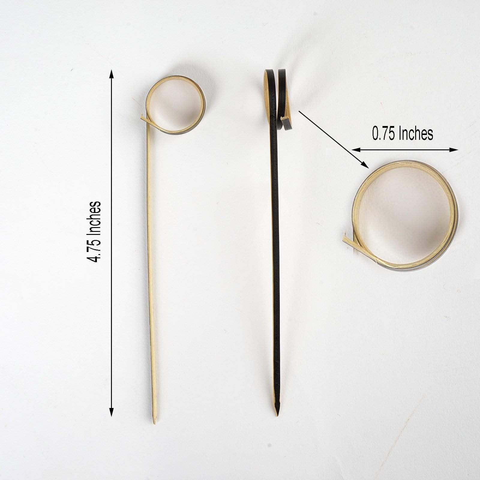 100 pcs 4.75 in long Black Natural Sustainable Bamboo Skewers Cocktail Picks with Loop Ring