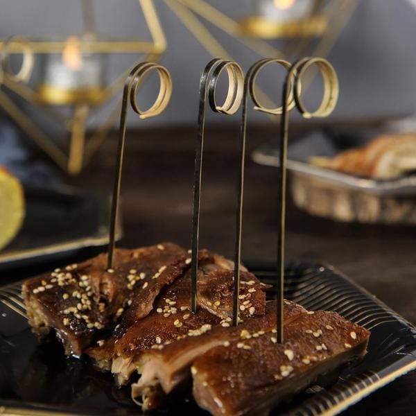 100 pcs 4.75 in long Black Natural Sustainable Bamboo Skewers Cocktail Picks with Loop Ring